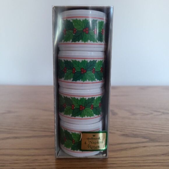 Hallmark Christmas Holiday Poinsettia Holly and Berry Vintage Napkin Rings VTG - Picture 9 of 13